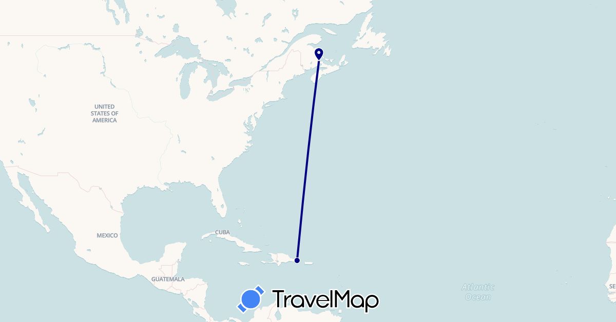 TravelMap itinerary: driving in Canada, Dominican Republic (North America)